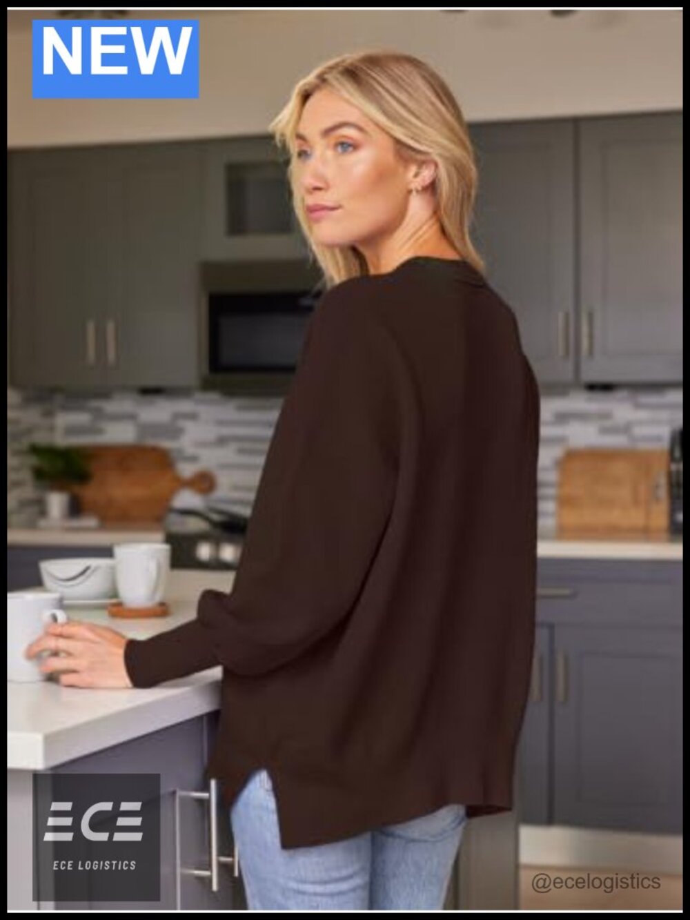 Oversized Chunky Knit Batwing Sleeve Pullover Sweater Ribbed - Picture 4 of 4